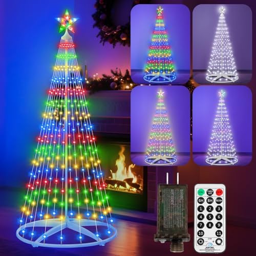 6ft Outdoor Christmas Cone Tree Lights with 252 LEDs & Star Topper, Remote Control, 11 Modes, Dimmable, IP65 Waterproof, Timer for Indoor Outside Yard Holiday Decoration by JORETLE