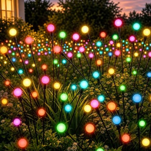 8 Pack Solar Garden Lights Outdoor, 64 LED Multicolor Solar Firefly Lights by SPRKLINLIN