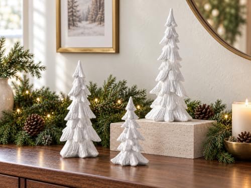 3PCS White Christmas Tree Figurines, Resin Tabletop Decor - Image 3
