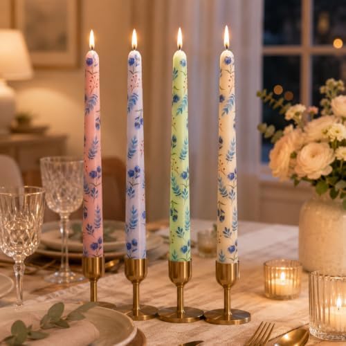 Floral Taper Candle Dripless Candlesticks - 4pcs Handmade Twisted Candles Long Candle Sticks 10inches Flower Tapered Candles for Home Party Wedding Restaurant Holiday Decor,PURFLW - Image 2