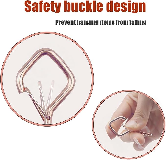 52-Pack Heavy-Duty Rose Gold Screw Eye Hooks with Safety Clips | Metal Ceiling Hooks for Hanging Plants, Wind Chimes, Bird Feeders & Indoor/Outdoor Lights