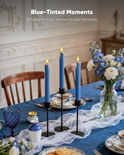 Homemory 9.6 Inches Real Wax Blue Flameless Taper Candles with Remote Timer, 2 Pcs LED Fake Candlesticks, Battery Candle with 3D Flickering Flame for Wedding, Dinner, Xmas Anniversary Decor - Image 6