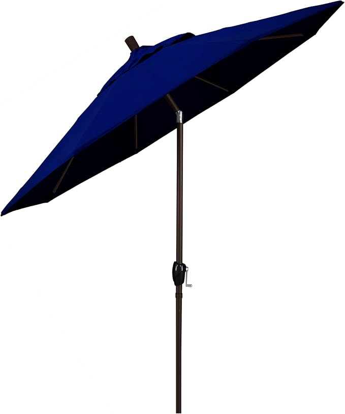California Umbrella 9' Round Aluminum Market Umbrella, Crank Lift, Push Button Tilt, Bronze Pole