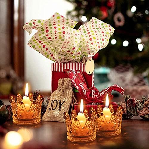 Vixdonos Crown Glass Tealight Candle Holder Set of 12 Votive Candle Holders for Wedding, Party and Home Decor (Gold Tips) - Image 4