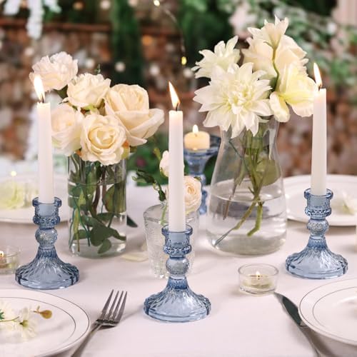 Glass Candle Holder Set of 12, Blue Taper Candle Holders Bulk - Image 3