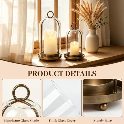 Glass Hurricane Candle Holder Decorative Gold Candle Lantern - Image 3