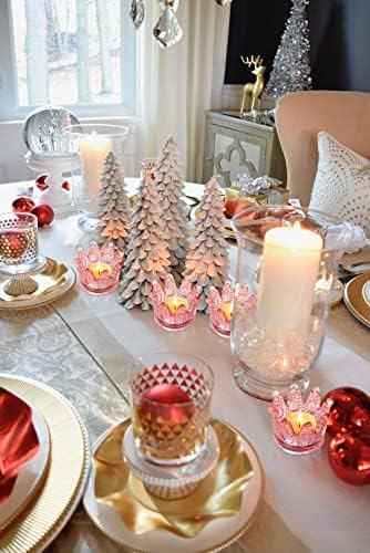 Vixdonos Votive Candle Holders Set of 6 Crown Glass Tealight Candle Holder for Wedding, Party and Home Decor (Pink) - Image 4