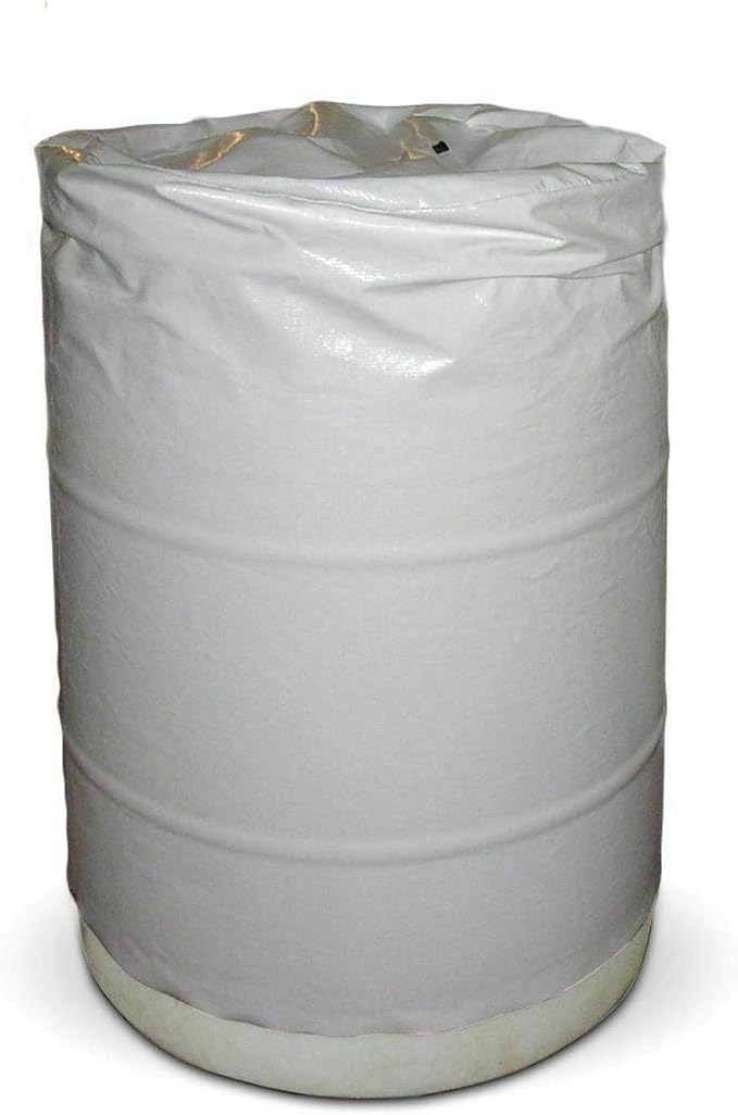 55 Gallon Rain Barrel Cover, White Vinyl, Waterproof Drum Protector with Hook and Loop Closure, for Canopy Tent Weights and Outdoor Storage 24 x 36 Inch, Fits Most 55 Gallon Drums