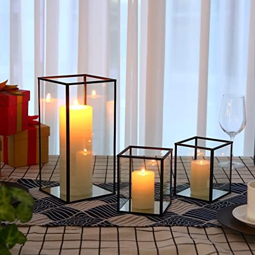 Phosphor Small Hurricane Candle Holder Set of 3 Pieces, Black Glass Candle Holder for Wedding, Party, Holiday. - Image 5
