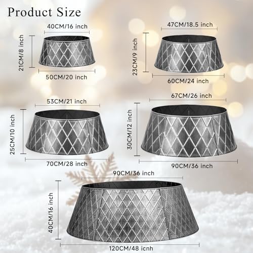 Lanpn Metal Christmas Tree Collar 24 inch, Christmas Tree Ring Collar for Small Mini Pencil Xmas Stand Cover Real Artificial Trees Indoor Outdoor Decoration (Silver, Diamond) - Image 3