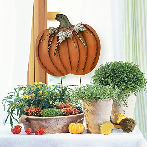26" H Metal Pumpkin Yard Stake - Outdoor Fall Decor Rustic Garden Stake - Autumn Yard Sign Lawn Ornaments for Porch, Home, Patio - Harvest Thanksgiving Halloween Decorations