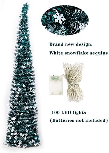 Pop-Up Artificial Christmas Tree with 100LED Lights,Collapsible Pencil Christmas Trees for Holiday Carnival Party Christmas Decorations (Green) - Image 3