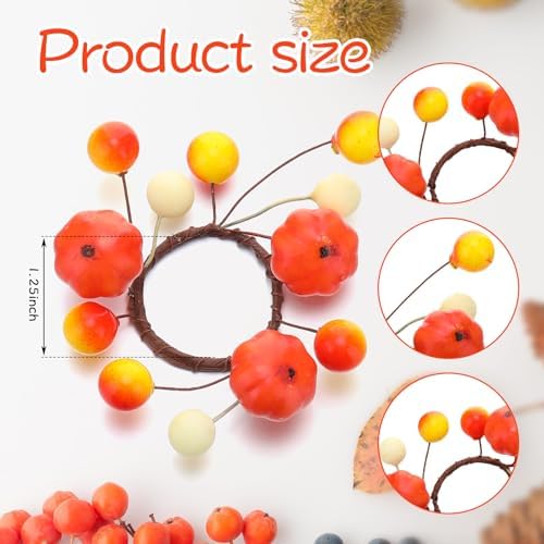 Daifunli 2 Pcs Fall Candle Rings Wreath for Taper 1.25 Inch Pumpkin Berry - Image 2