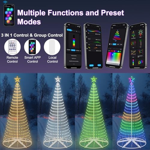 9.5FT Smart LED Christmas Cone Tree Lights, Lighted Outdoor Christmas Tree with Timer Remote & APP Control, DIY RGB Color Changing Light Show with Music Sync for Indoor Outside Xmas Decorations - Image 3