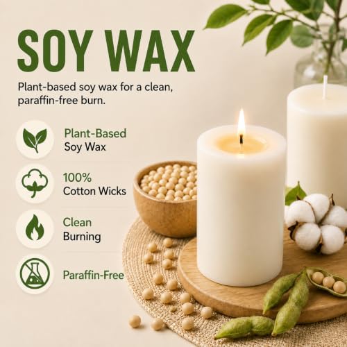 White Unscented Soy Pillar Candles, Non-Toxic 2x3 Inch Candle,27 H,6 Pack - Image 4