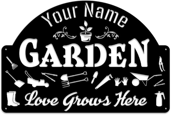 MeMate Garden Sign, Personalized Metal Signs, Garden Sign to Personalize, Customized Name Wall Art for Garden Outdoor Decor, Outdoor Plaque for Mom Grandma, Large Sign for Vegetable Garden She Shed