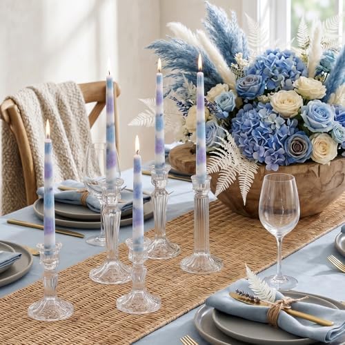 Conelist 6pcs Blue Floral Taper Candles 9.8" Hydrangea Flower Candlesticks - Image 6