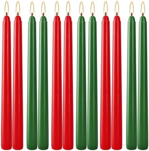 12-Pack 10-Inch Green & Red Christmas Taper Candles - Perfect for Holiday Decorations and Parties - Image 2