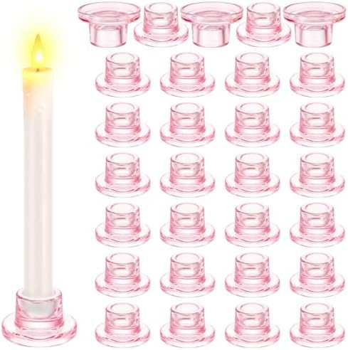 30 Pcs Glass Taper Candle Holders Pink Candlestick Holders by Ovveroche