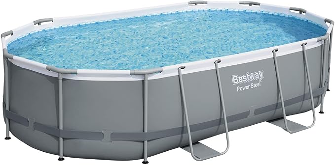 Bestway Power Steel Oval Frame Swimming Pool Set Dark Grey with Filter Pump and Accessories 488 x 305 x 107 cm