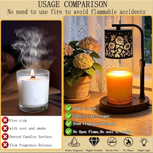 Candle Warmer Lamp,Candle Warmer,Wax Melt Warmer,Birthday Gifts for Women Mom Friend Sister, House Warming Gifts,Candle Holders for Home Decor,Wooden Base，with 2 Bulbs(Sunflower Butterfly) - Image 3