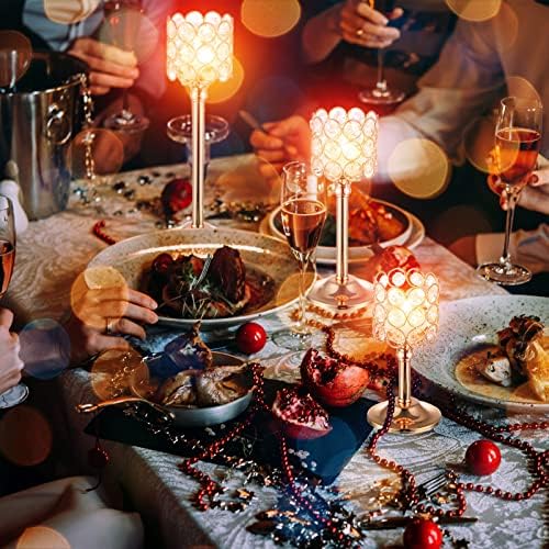 Mumufy 12 Pieces Crystal Candle Holders Set 3 Sizes Tall Crystal Wedding Candlestick Holders Pillar Candelabra Stand for Table Centerpieces for Christmas Party Wedding Dining Decoration (Gold) - Image 6