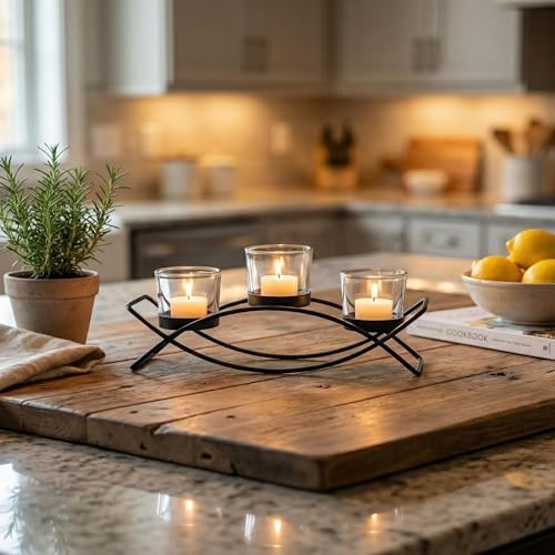 Seraphic Iron Arch Table Centerpiece Decorations Long Candle Holder for Weddings, Patio, Kitchen, Dining Room, and Coffee Tables, Black, Clear Chunky 3 Cups - Image 2