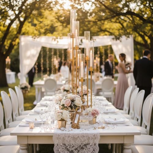 10PCS Gold Floor Candelabra,5 Arm Candle Holder Tall Floor Candle Holder with Acrylic Lampshade for Wedding Table Birthday Party Home Decoration Fit LED Taper Candles - Image 6