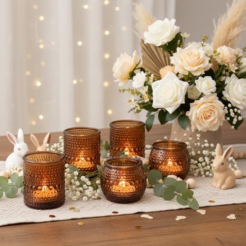 16 Pcs Assorted Amber Candle Holders- Vintage Candle Holder for Rustic/Boho Wedding Table centerpieces, Bridal Shower, Baby Shower Decoration - Image 3