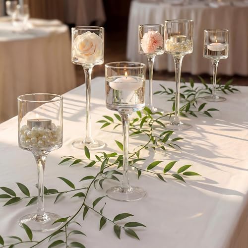 NUPTIO Glass Candle Holders, Set of 6 Stemmed Holders for Floating Candles by Nuptio