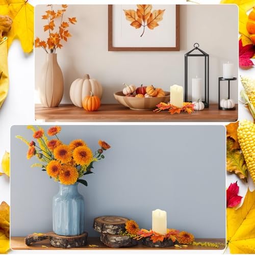 Daifunli 2 Pcs Fall Candle Rings Wreaths for Pillar 3.25 Inch Maple Leaves | Vintage Autumn Candles Holder, Artificial Table Centerpiece, Mini Fall Cabinet Wreath, for Thanksgiving Autumn Kitchen Decor - Image 5
