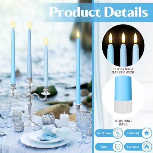 Rossesay 24 Pcs Flameless LED Taper Candles Battery Operated Candles 8.5", 9.65", 10.8", 12.8" Flameless Candlesticks Flickering for Christmas Church Wedding(Classic, Ocean Color) - Image 4