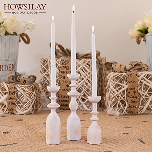 HOWSILAY Wood Farmhouse Candle Holders, Set of 3 Candlestick Holder, White - Image 3
