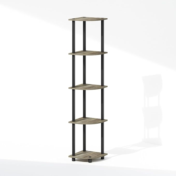 Furinno Turn-N-Tube Storage Shelves, 5-Tier Book Shelf, Corner Shelf, Toolless Open Shelves, for Organization and Storage, Living Room, Home Office, Hallway, Bedroom, French Oak