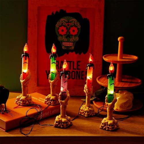 Halloween Decorations, 10 Pack Tabletop Candle Lights with Skeleton Ghost Hand, Waterproof Lighted Yard Stakes, Battery Operated for Light Up Halloween Indoor/Outdoor Garden Decor - Image 4