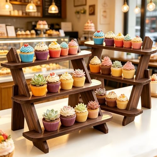 Wooden Display Stand, Tiered Cupcake Stand, 3 Tier Display Stand Riser - Image 2