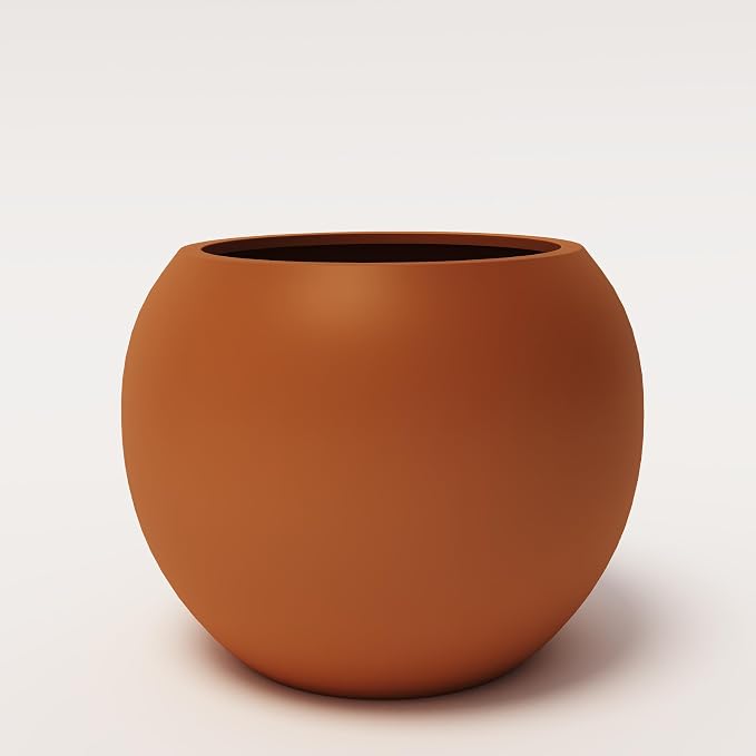 DTY Premium Mt Sherman Fiberstone Sphere Planter for Indoor Outdoor Use, Round Pot for Olive Tree, Lightweight, Smooth Finishes. 2 Coco Mats. Terracotta, Large 21.1'' D x 16.7'' H. 14.6” Pot Opening