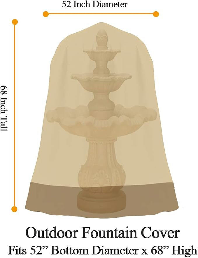 Outdoor Water Proof Large Fountain Cover Waterproof Heavy Duty | Cover for Winter Outdoor Garden Fountain Statue 52 Inch Diameter, 68 Inch Tall