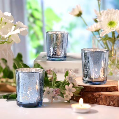 Volens Blue Votive Candle Holders Bulk, Mercury Glass Votives Set of 12 - Image 3