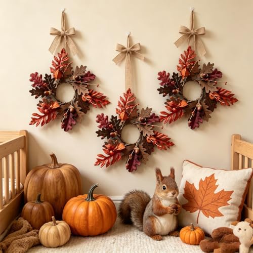 6 Pcs Mini Fall Candle Ring Wreaths Autumn Berries Mixed Rustic Foliage Leaves Artificial Pillar Candle Holder Wreath for Farmhouse Thanksgiving Harvest Porch Front Door Cabinets Table Decoration - Image 6