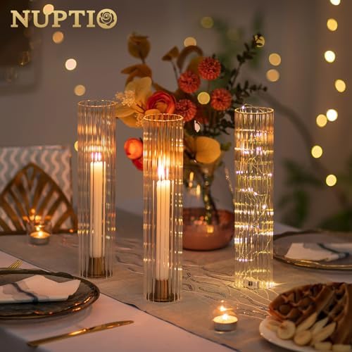 NUPTIO Hurricane Glass Candle Holders: Ribbed Cylinder Candlestick Cover - Image 2