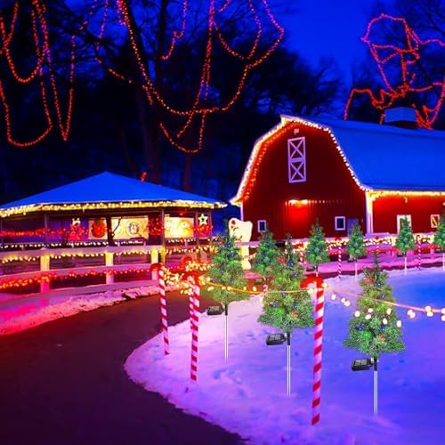 4PCS Solar Christmas Tree Garden Stake Lights Waterproof Christmas Decorations Tree Lights Outdoor Xmas Tree Light Christmas décor Pathway Lights Patio Yard（4PCS） - Image 6