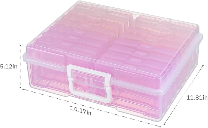 4" x 6" Plastic Photo Storage Case with 16 Inner Photo Containers Boxes Greeting Cards Containers Boxes Storage, Seed Storage Perfect for Storing Pictures,Photos and Cards (Pink)