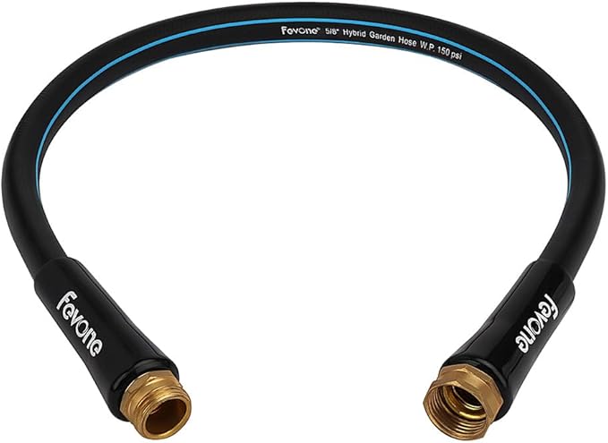 FEVONE 3 ft Lead-in Garden Hose, Leader Hose for Hose Reel | Hybrid Polymer, Flexible, Heavy Duty Water Hose, 5/8 ID, 600 PSI, Leak-Proof, Solid Brass 3/4 GHT Connectors