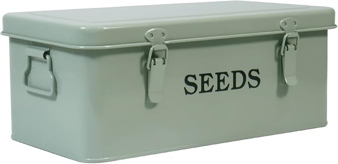 Seed Storage, Metal Seed Box, Seed Storage Organizer Box with Lid & Handle | 4 Compartments Seed Storage Box, Seed Packet Organizer with Safety Locks, Seed Saving Box for Garden Seed Organizer (Green)