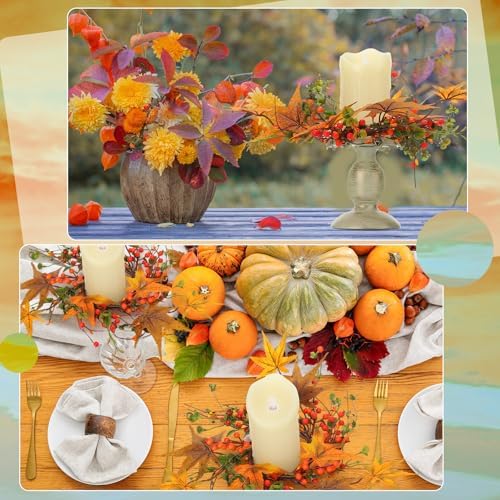Daifunli 2 Pcs Fall Candle Ring Wreath for Pillar 3.5 Inch Maple Leaf Berry | Vintage Autumn Candles Holder, Farmhouse Table Centerpiece, Mini Fall Cabinet Wreath, for Thanksgiving Autumn Kitchen Decor - Image 4