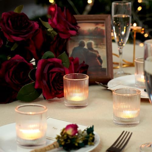 Homemory 12 Pcs Glass Votive Candle Holders, Clear Tealight Candle Holder, Vintage Candle Holders Bulk for Table Centerpieces, Christmas, Baby Shower, Birthday, Wedding - Image 3