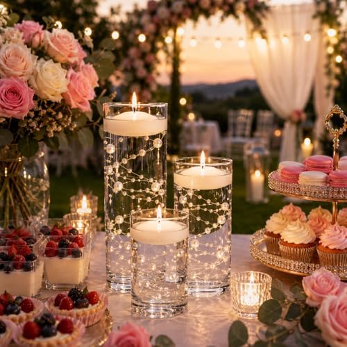 Centerpieces for Tables 24PCS, Floating Candles, Glass Vases, Pearl Strings by Unknown
