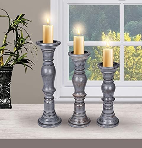 Rustic Candle Holder Set of 3 – 10", 8", 6" – Burnt Finish Wooden Pillar Stands for Wedding, Party, Home Décor, Spa – Country Style Gift for Table Centerpiece - Image 4