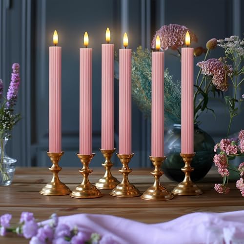 6 Pack, 10" LED Flameless Real Wax Dusty Rose Fluted Ribbed Grooved Taper Candles, Remote & 24h Timer Memory, On/Off Button, Dimmable, Flicker Mode, Battery Operated, Wedding - Image 5